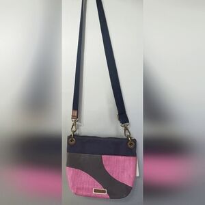FOSSIL KEELY MULTIC COATED CANVAS PINK DOT ZIPPER CROSSBODY BAG WITH FOSSIL TAG